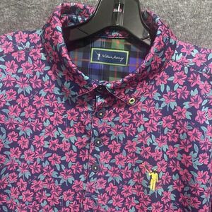 William Murray Polo Shirt Mens S Pink Floral‎ Hibiscus Golf Performance Stretch